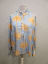 Hannah Bluse Seide Stehkragen Rüsche Langarm blau-orange Gr.38 (B211-24)