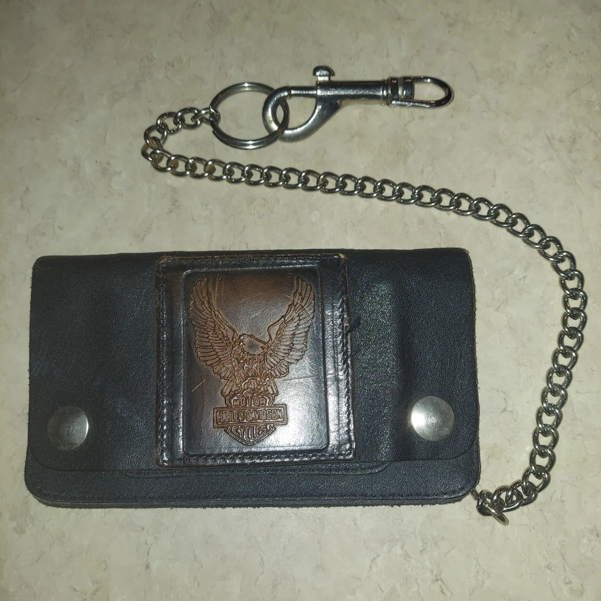 Portefeuille Vintage Harley-Davidson - Cuir Noir, Logo En Relief, Fait Aux USA