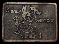 KL13158 VINTAGE 1970s SIDNEY WARRIORS NUMBER 1 BRASSTONE BELT BUCKLE
