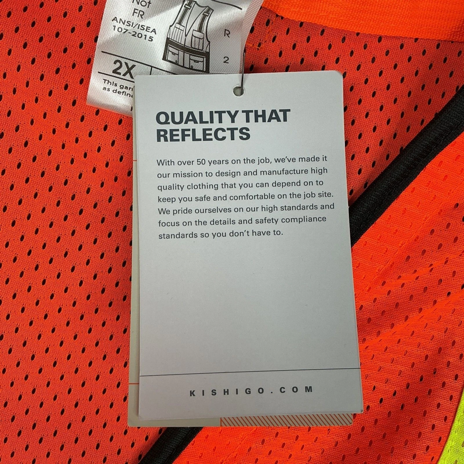 Kishigo 1514 Black Series Heavy Duty Safety Vest Unisex 2X Orange Reflective NWT - product detail image 7