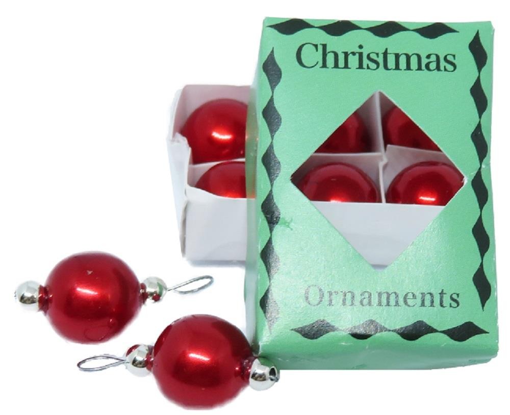 Dolls House 8 Red Baubles & Box Miniature Christmas Tree Ornaments Decorations