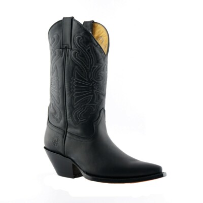 Mens Grinders Buffalo Black Leather Boots Slip On Western