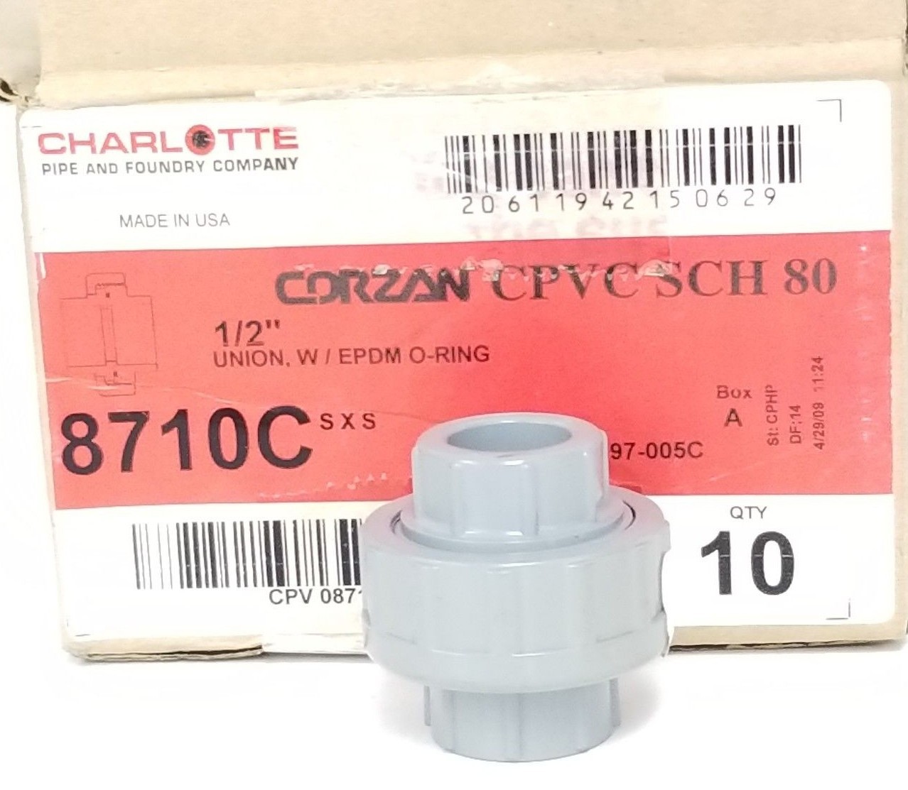 BOX OF 10 NEW CHARLOTTE CORZAN CPVC SCH 80 1/2