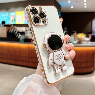 For iPhone 16 15 14 Pro Max 13 12 11 XR Shockproof Case Soft Plating Stand Cover