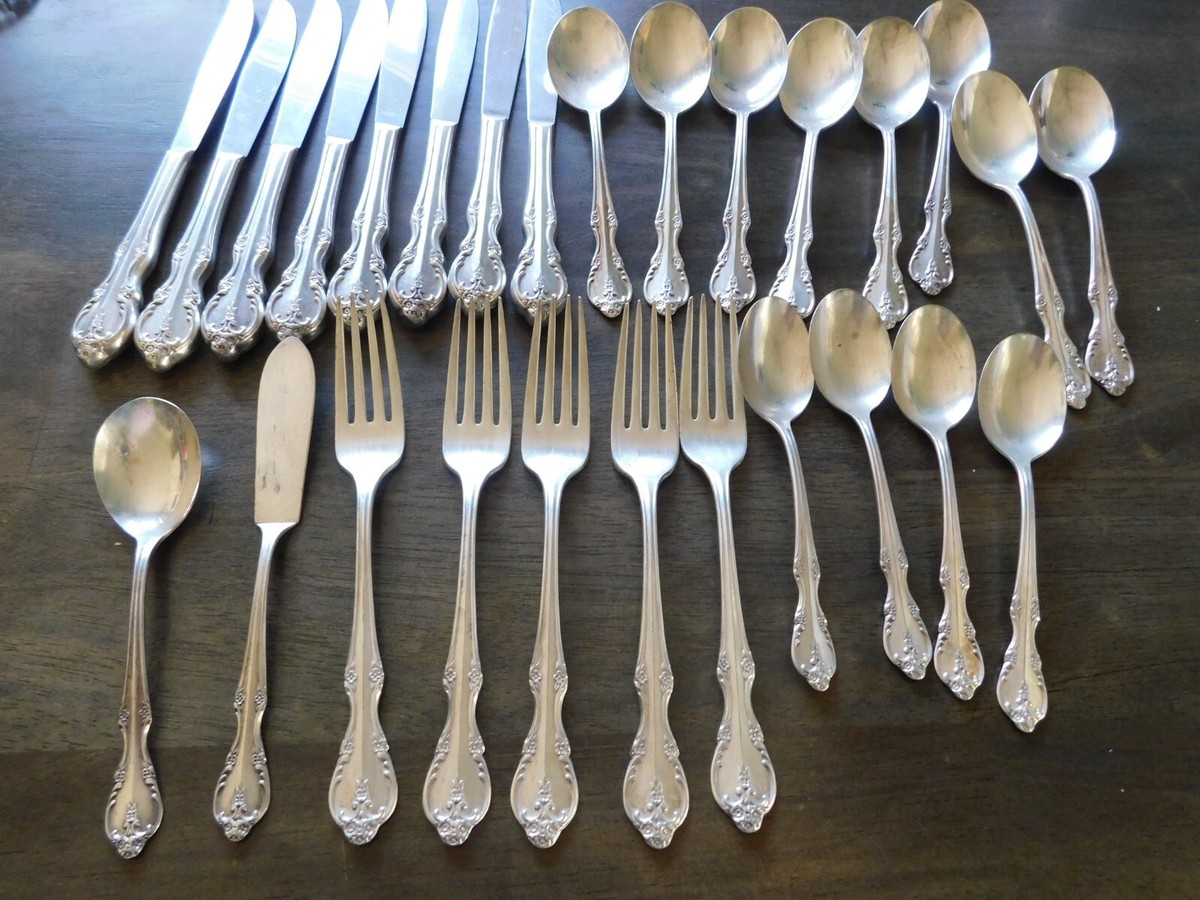 Antique Silverware Rogers And Brothers Reinforced Plate Silverware Rogers 1950 Daybreak Elegant Lady Reinforced Plate I S 57 Piece  Set Great Condition Some Tarnish