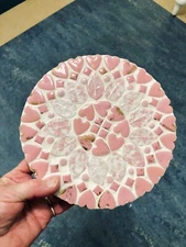 VIntage Pink Mid Century Mod Retro Ceramic Tile Mosaic Art Trivet Hot Plate COOL
