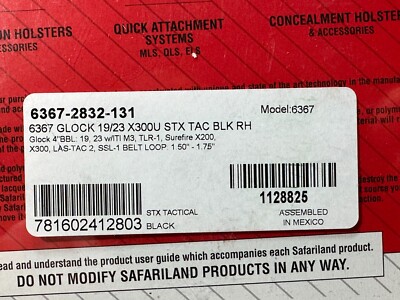 Safariland 6367-2832-131 Black STX RH ALS/SLS Holster w/Hood Guard