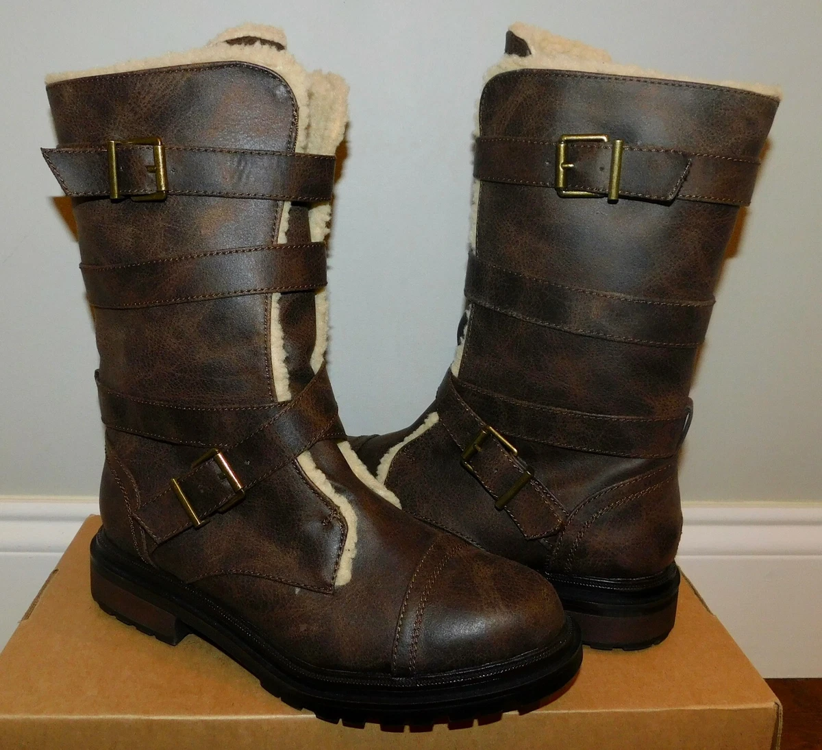 Rocket Dog Sz 6.5 Lance Simone Motorcycle Boots Brown Buckle Shoes