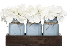 Mkono Mason Jar Centerpiece Decorative Wood Tray with 3 Painted Jars Farmhouse