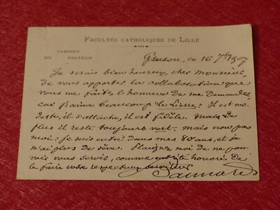 Signierte Autogramm-Urkunde Monseigneur LOUIS BAUNARD (Theologe Essayist) 1907