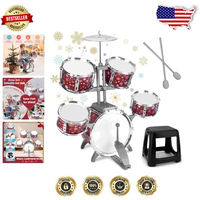 Toddler-Friendly Drum Set for Ages 1-7 with Snowflake Design and Stool Included