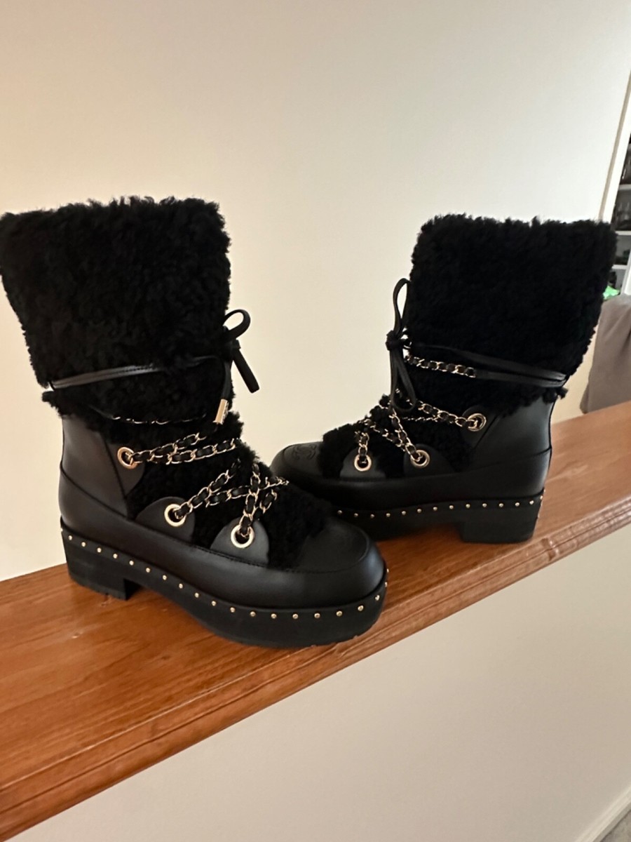 authentic Rare Chanel sz 36 boots neige black shoes ski fur authentic Rare Chanel sz 36 boots neige black shoes ski fur
