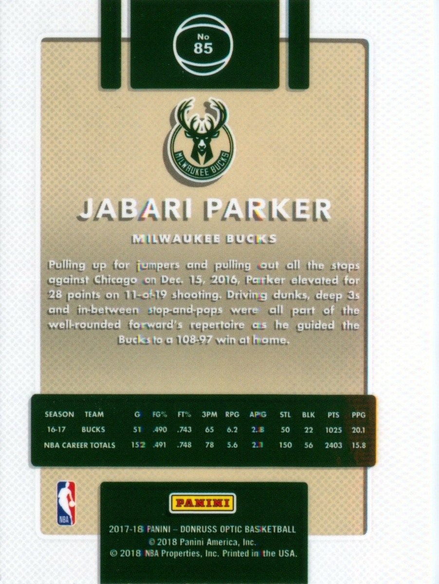 Jabari Parker 2017-18 Donruss Optic Basketball Chrome Card #85