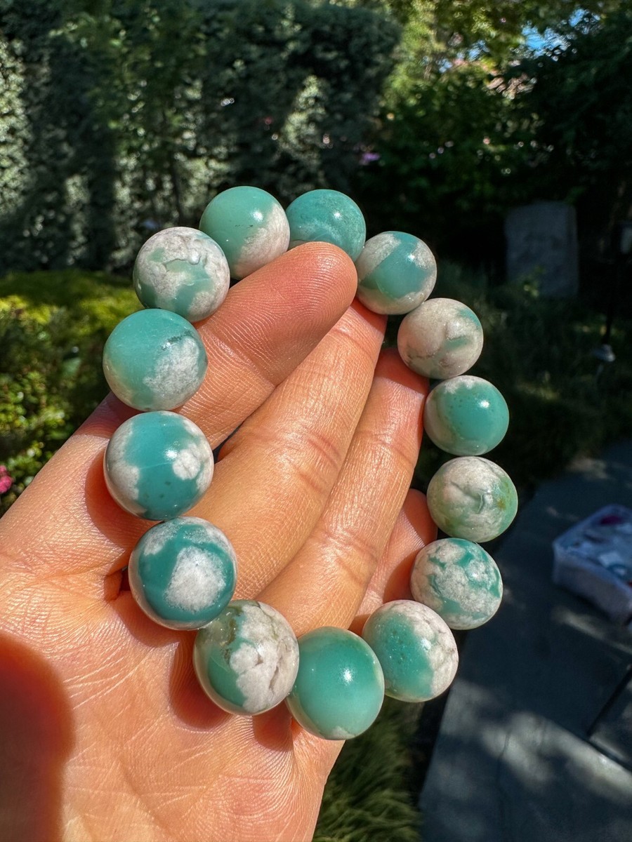 Rare High-grade 14mm Green Sakura/Cherry Blossom Agate Beaded