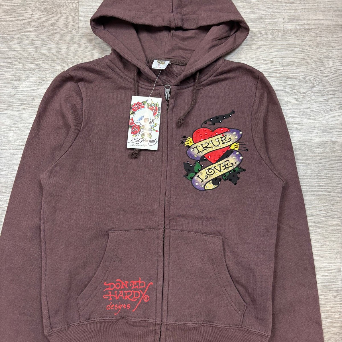 NWT Ed Hardy Christian Audigier True Love Studded Full Zip Hoodie