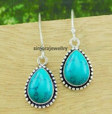 Turquoise Gemstone 925 sterling silver handmade Dangle/Drop Earrings 1.25"