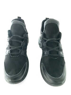 Damen Schwarz Mittelhoher Keilabsatz Sneaker Turnschuh Pump Sportstiefel Schuhgröße