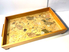 OOAK Large Handmade Art Collage Wood Tray - 14"x 9", Japanese Rice Paper,VG-Exc