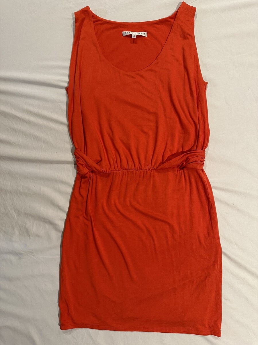 trina turk orange dress Trina Turk Womens 0 Orange Silk Halter Dress Pleated Jeweled Neckline Open  Back