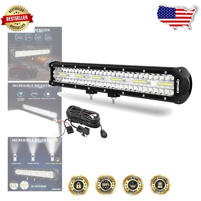 17.72-Inch Tri-Row Off-Road LED Driving Light with Wiring Harness - 414W Power