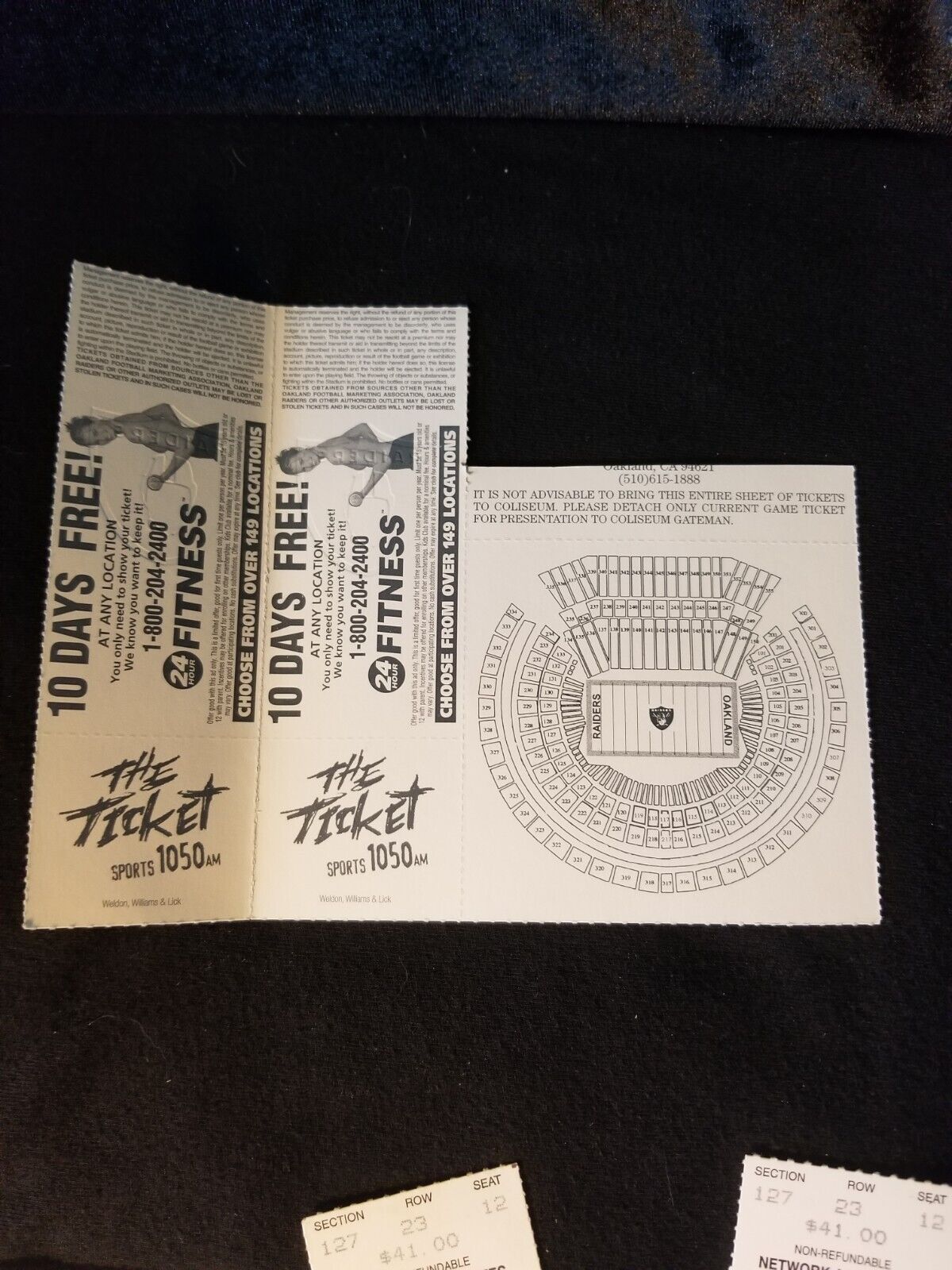 Oakland Raiders Tickets and Stub Lot - 1995, 1997, 1999 - 10 total