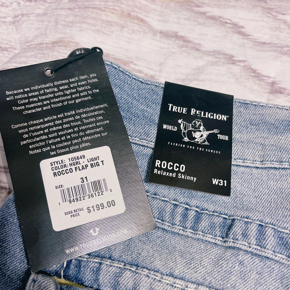 $199 True Religion Rocco Flap Big T Men's Jeans Pant Size 31 NWT