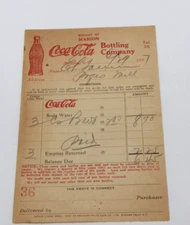 1927 Coca Cola Bottling Company of Marion Ohio Receipt