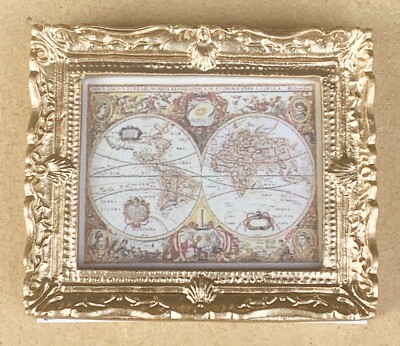 Dolls House Old World Map Framed Picture Print Miniature 1:12 Scale 185 tumdee