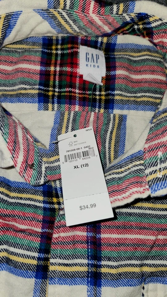 GAP Kids Boy's Flannel Multicolored Button Down Shirt Size XL (12) NWT - Image 3 of 4