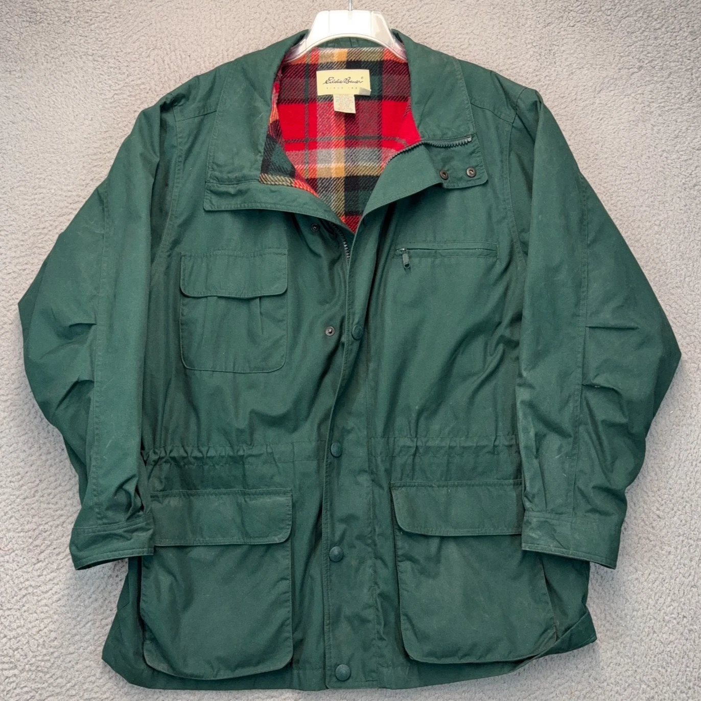 Eddie Bauer Jacket Mens Large Green Full Zip Wool Lined Utility Outdoor Classic