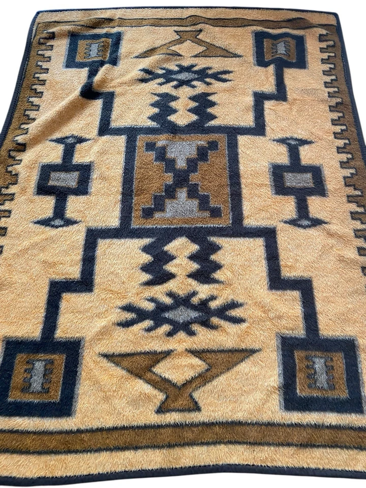 Vtg Ibena Southwest Aztec Throw Blanket Reversible Acrylic Brown Orange Green  - Image 2 of 4