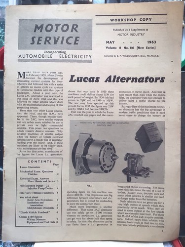 Morris 1100 Limousine Lucas Lichtmaschinen Motor Service Supplement 1963