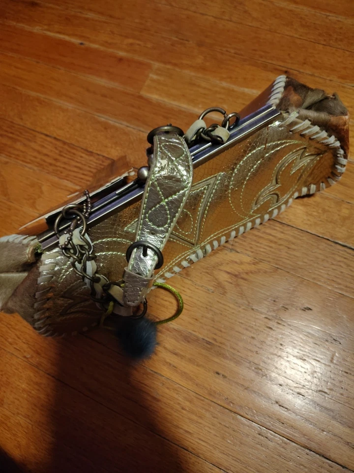 Bolso de mano vintage de cuero con lazo pequeño bolso sin asas cuero verde cuero de vaca Foto 3 de 4