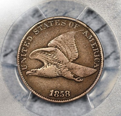 1858/7 Flying Eagle Cent Strong Overdate PCGS F Details #EKJ9