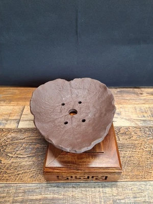 Handmade 16cm Bonsai Pot – Lotus Leaf Design, Unglazed Clay, Excellent Drainage