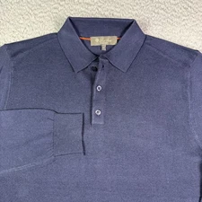Loro Piana Wish Long Sleeve Polo Shirt Mens 52 Navy 100% Virgin Wool Sweater