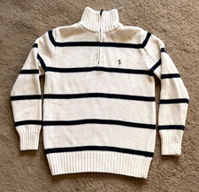 Ralph Lauren Polo Knit Sweater 1/4 Zip Kidswear Blue Cream Stripes Size Small