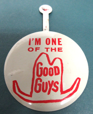 ''I'm One of the Good Guys'' Fold-Over Tab Style Button, Dodge 2'' Dia., c 1965-66