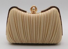 Vintage Pearl Beaded Rhinestone Evening Handbag Purse Clutch Party Wedding/ Gold