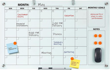 Magnetic Glass Calendar Board 48x30 Inches Dry Erase Whiteboard with Month Grid