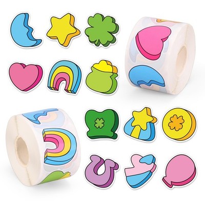 1000 Pcs St. Patrick's Day Lucky Charm Stickers Roll Cartoon Shamrock Coin Horse