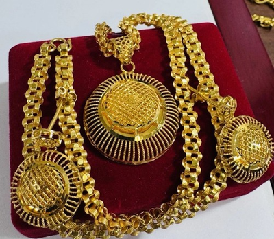 #ad 22CT 22K 916 Real Pure Gold Round Earring amp; Necklace 17” 17.5” Inch 6mm 28.3g $7075.00