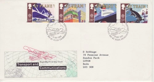 GB Stamps First Day Cover Transport & Communications,Europa,train,plane SHS 1988
