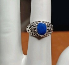 Vintage Sterling Silver 925 Lapis Lazuli Filigree Ring Size 6