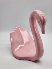 Vintage Ceramic Swan Bathroom Towel Washcloth Holder Pink MCM