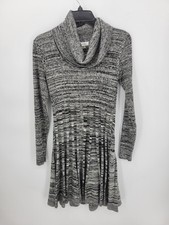 Calvin Klein Sweater Dress Womens Small Black Space Dye Cowl Neck Flared