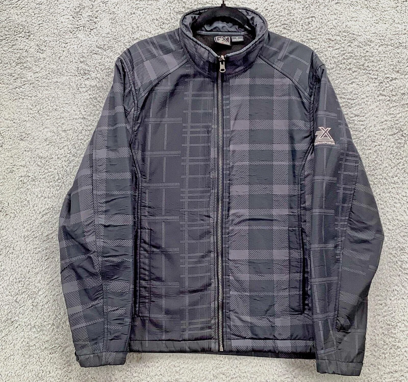ZeroXposur Jacket Mens Medium Black Gray Plaid Full Zip Lightweight Warm Coat