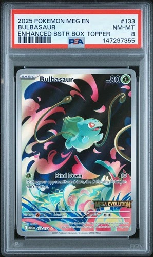 2025 POKEMON MEG EN-MEGA EVOLUTION ENHANCED BOOSTER BOX TOPPER BULBASAUR PSA 8