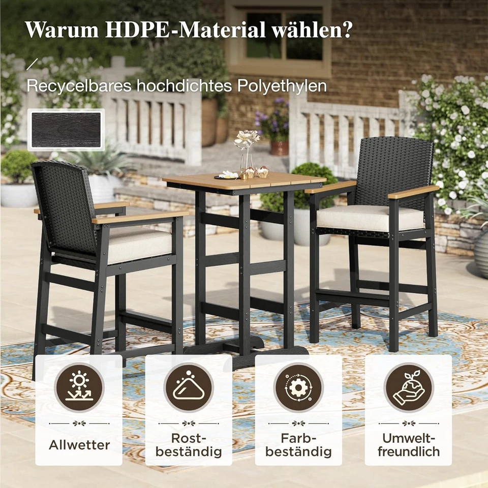 Polyrattan Gartenbar Set Gartenmöbel Sitzgruppe Rattan Bar Tresen Barset Tisch - Bild 2 von 4