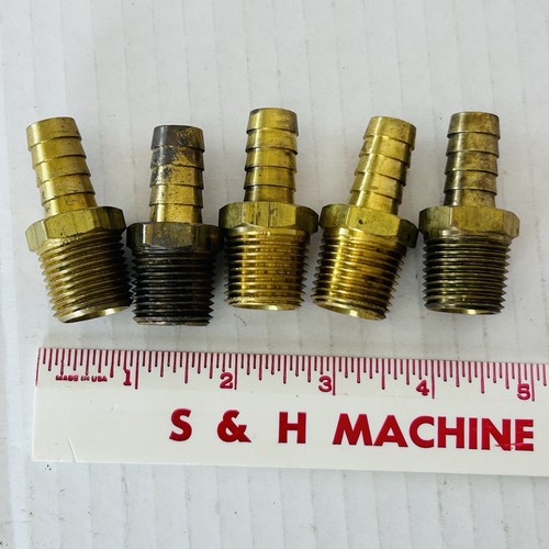 Hose Barb approx 11/16 D Hose X 2” Male NPT Hex Body Brass Fuel Fitting Lot Of 5